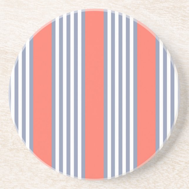 Blue-grey five stripe pattern with living coral coaster (Front)