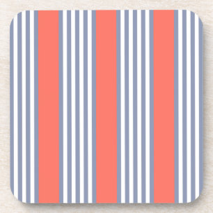 Blue-grey five stripe pattern with living coral coaster