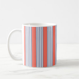 Blue-grey five stripe pattern with living coral coffee mug