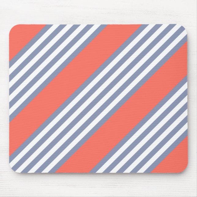Blue-grey five stripe pattern with living coral mouse pad (Front)