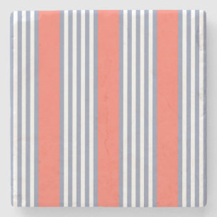 Blue-grey five stripe pattern with living coral stone coaster