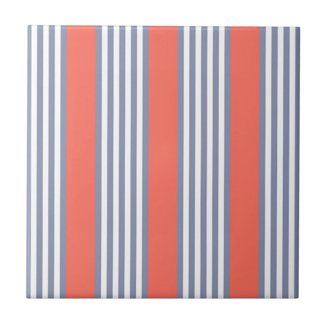 Blue-grey five stripe pattern with living coral tile (Front)