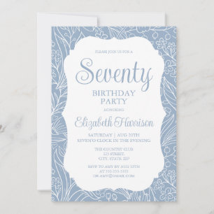 Blue Grey Flora Woman Seventy 70th Birthday Party Invitation