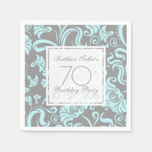 Blue Grey Floral 70th Birthday Party Paper Napkin