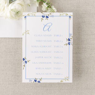 Blue Grey Floral Alphabetic Seating Charts Table Number