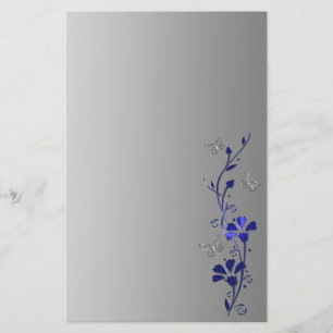 Blue, Grey Floral Butterflies Wedding Stationery