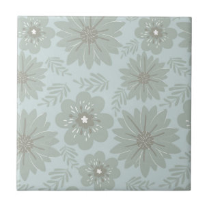 Blue Grey Floral Retro Botanical Backsplash Tile