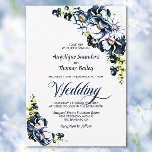 Blue Grey Floral Wedding Invitation