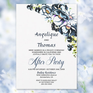 Blue Grey Floral Wedding Reception Invitation