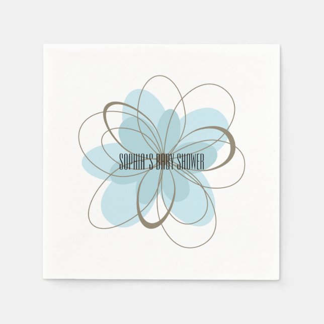 Blue Grey Flower Baby Shower Napkin (Front)