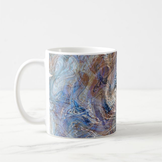 Blue Grey Fluid Marbling Illustration Coffee Mug (Left)