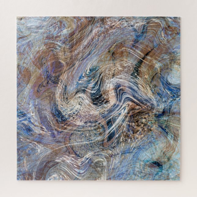 Blue Grey Fluid Marbling Illustration Jigsaw Puzzle (Vertical)