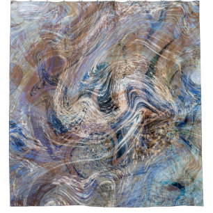 Blue Grey Fluid Marbling Illustration Shower Curtain