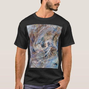 Blue Grey Fluid Marbling Illustration T-Shirt