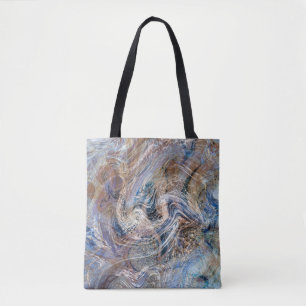 Blue Grey Fluid Marbling Illustration Tote Bag