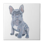 Blue Grey French Bulldog Puppy  Tile<br><div class="desc">This cute and colourful ceramic tile features my drawing of a cute blue grey French Bulldog puppy on a white background. A lovely gift for a Frenchie lover and an unusual coaster for a coffee table.</div>