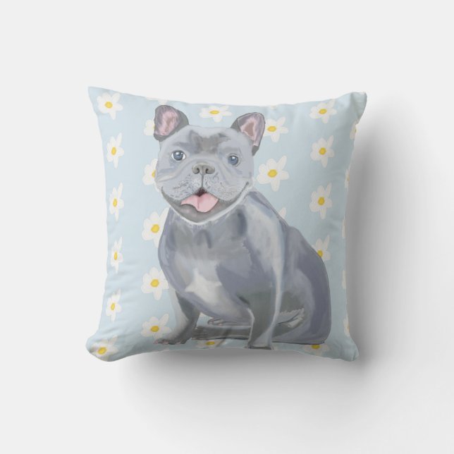 Blue Grey Frenchie Cushion (Front)