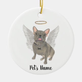 Blue Grey Frenchie Sympathy Memorial Ceramic Tree Decoration