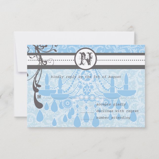 Blue & Grey Funky Swirls Wedding RSVP (Back)