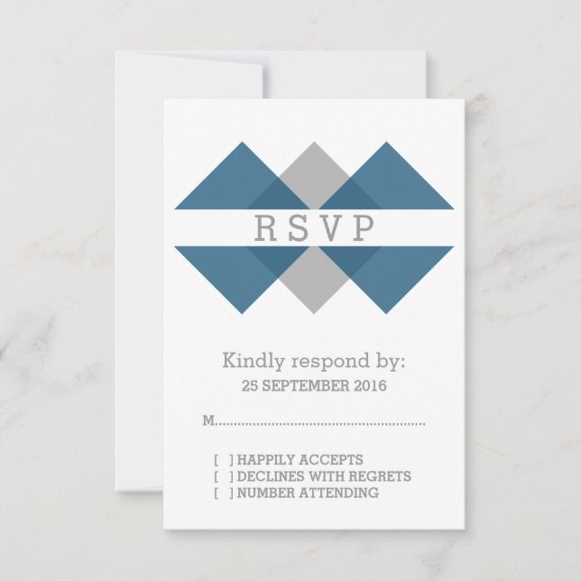 Blue Grey Geometric Triad RSVP Card (Front)