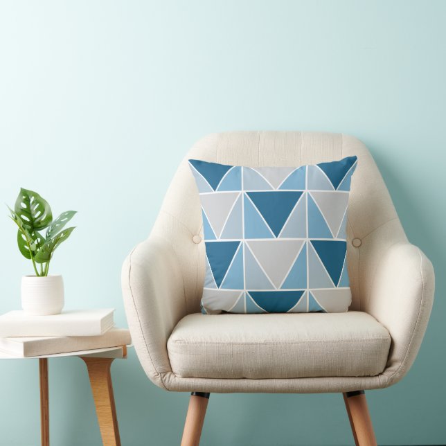 Blue Grey Geometric Triangles Pattern Cushion (Chair)