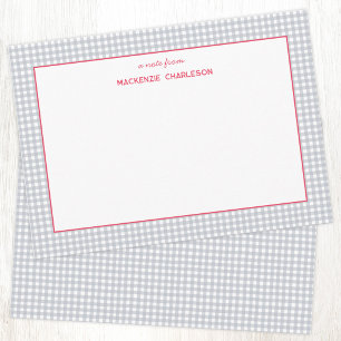 Blue Grey Gingham Personalised Card