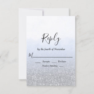 Blue Grey Glitter Wedding RSVP Card