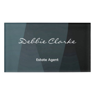 Blue grey gradient waves pattern name tag