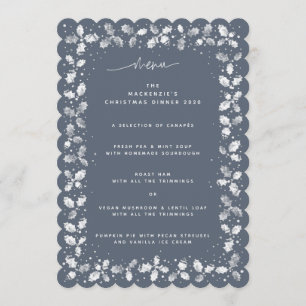 Blue-Grey Hand Printed Holly+Berries Christmas Menu