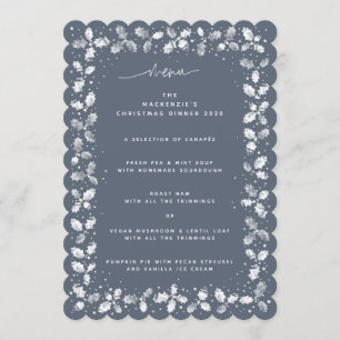 Blue-Grey Hand Printed Holly+Berries Christmas Menu