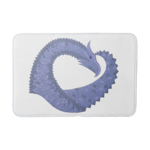 Blue-grey heart dragon on white bath mat