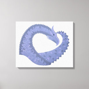 Blue-grey heart dragon on white canvas print