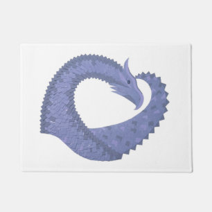 Blue-grey heart dragon on white doormat
