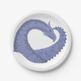 Blue-grey heart dragon on white paper plate