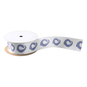 Blue-grey heart dragon on white satin ribbon