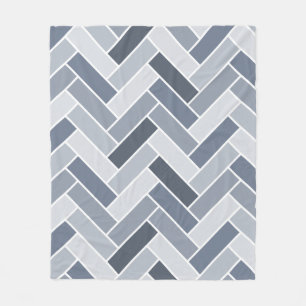 Blue Grey Herringbone Pattern Tile Fleece Blanket