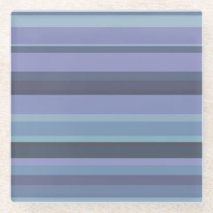 Blue-grey horizontal stripes glass coaster