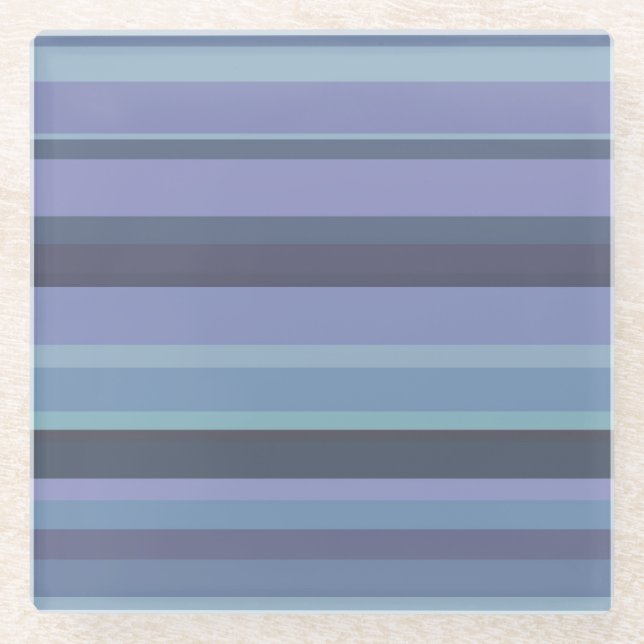 Blue-grey horizontal stripes glass coaster (Front)