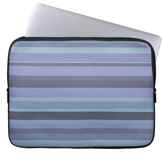 Blue-grey horizontal stripes laptop sleeve (Front)