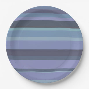 Blue-grey horizontal stripes paper plate