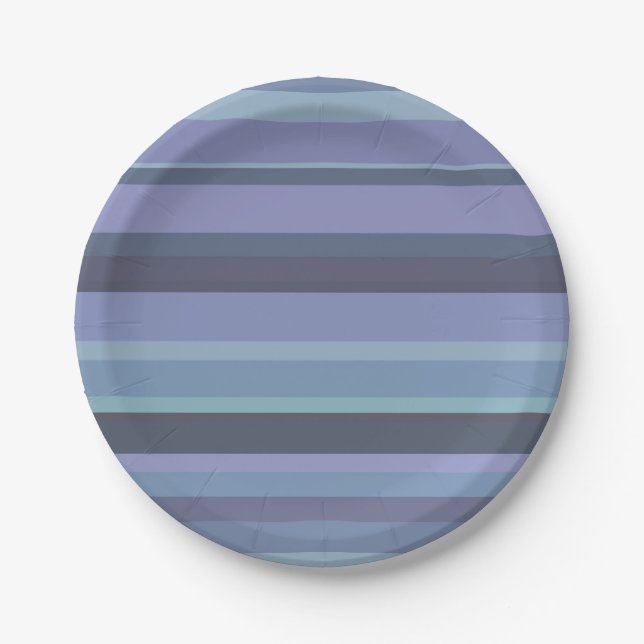 Blue-grey horizontal stripes paper plate (Front)