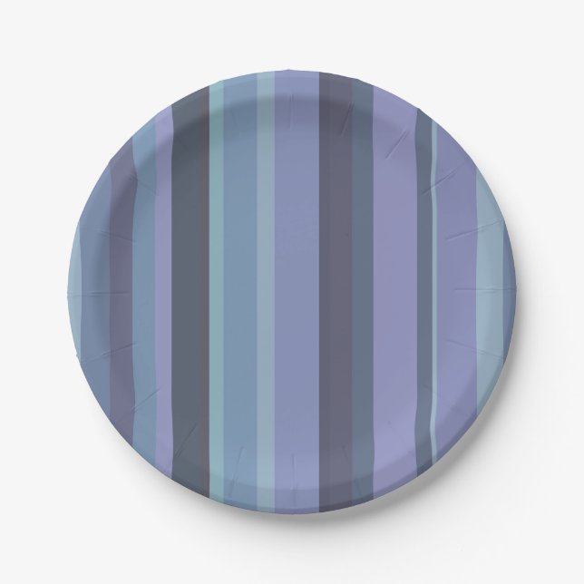 Blue-grey horizontal stripes paper plate (Front)