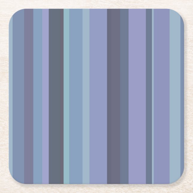 Blue-grey horizontal stripes square paper coaster (Front)