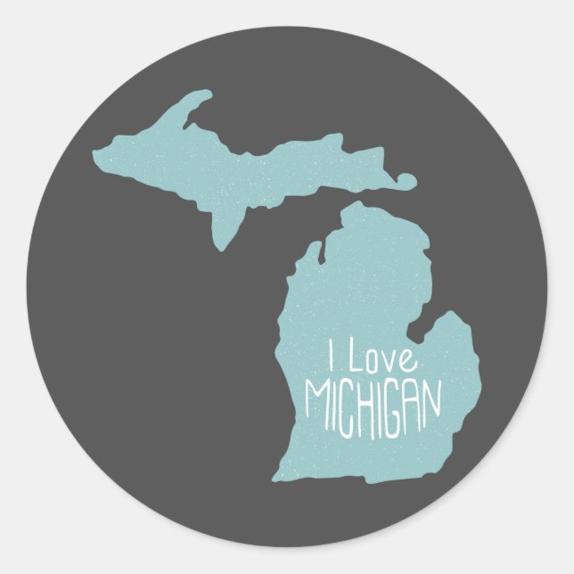 Blue Grey I Love Michigan Silhouette Classic Round Sticker (Front)