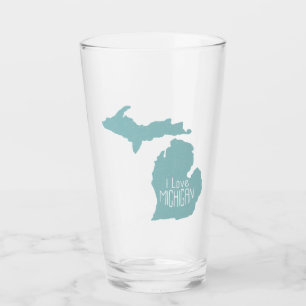 Blue Grey I Love Michigan Silhouette Glass