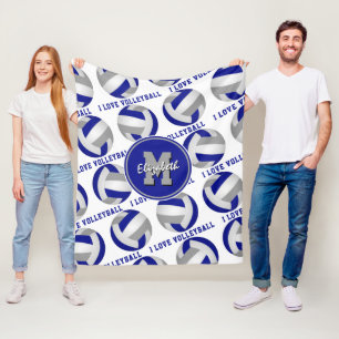 blue grey I love volleyball sports room decor Fleece Blanket