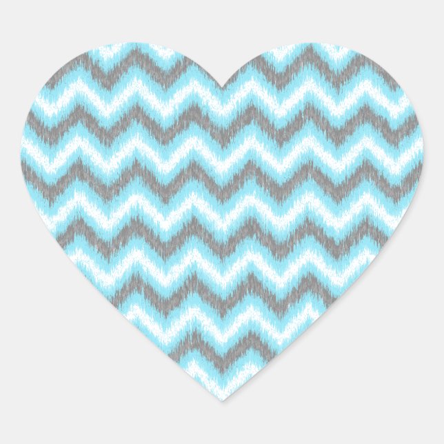 Blue Grey Ikat Chevron Zigzags Heart Sticker (Front)