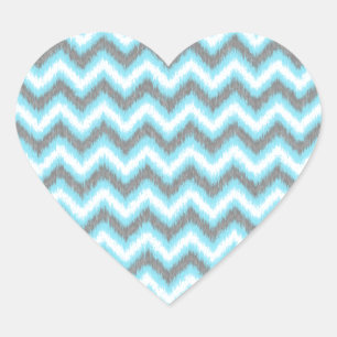 Blue Grey Ikat Chevron Zigzags Heart Sticker