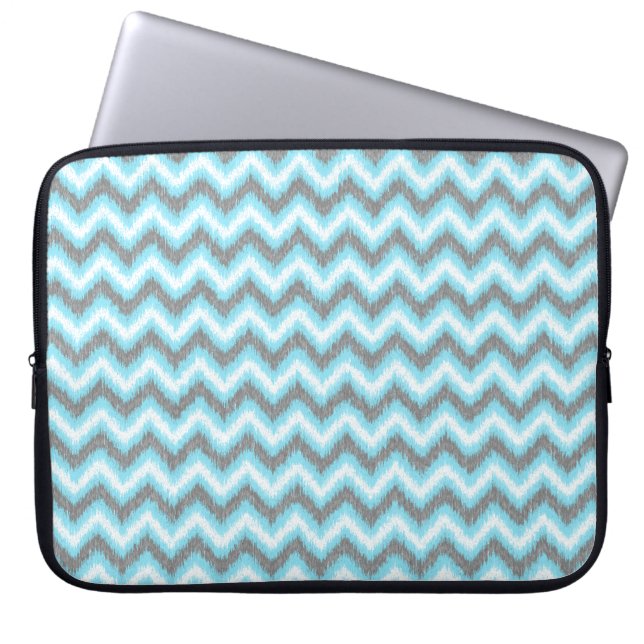 Blue Grey Ikat Chevron Zigzags Laptop Sleeve (Front)