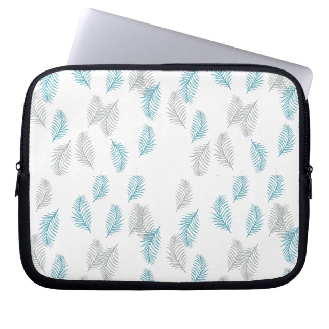 Blue & Grey Leaves Pattern  Laptop Sleeve (Front)